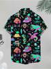 Men's Casual Short - Sleeve Shirt, Cartoon Monster Pattern Printed, Polyester Material, Multiple Specifications Available, Suitable for Daily Wear,