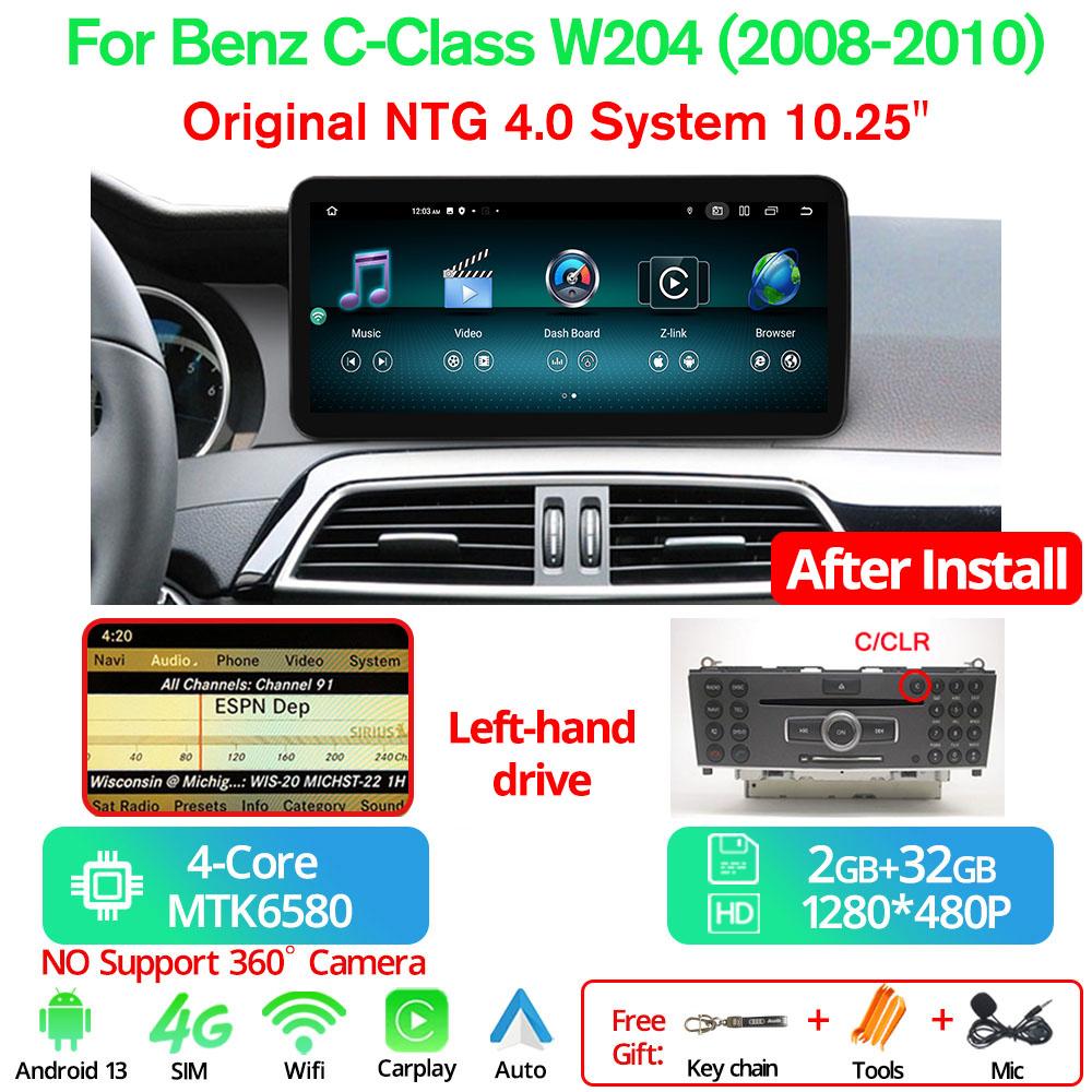 10.25'' Android 13 Car Radio For Mercedes C Class W204 W205 2008-2018 LHD Multimedia GPS Player Carplay Auto Screen BT