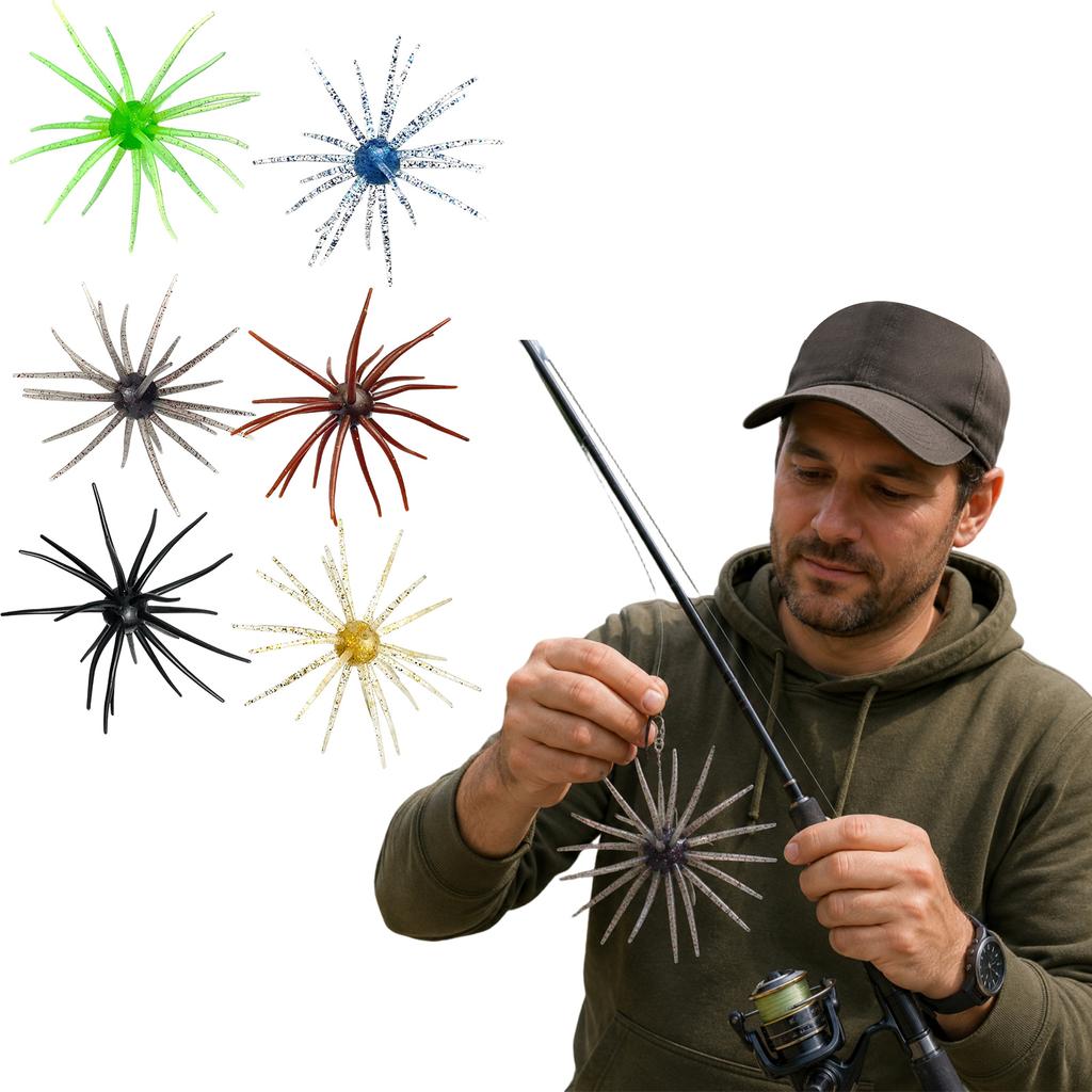 6pcs TPE Sea Urchin Soft Fishing , Floating Soft for Trout, Tackle Bag Included