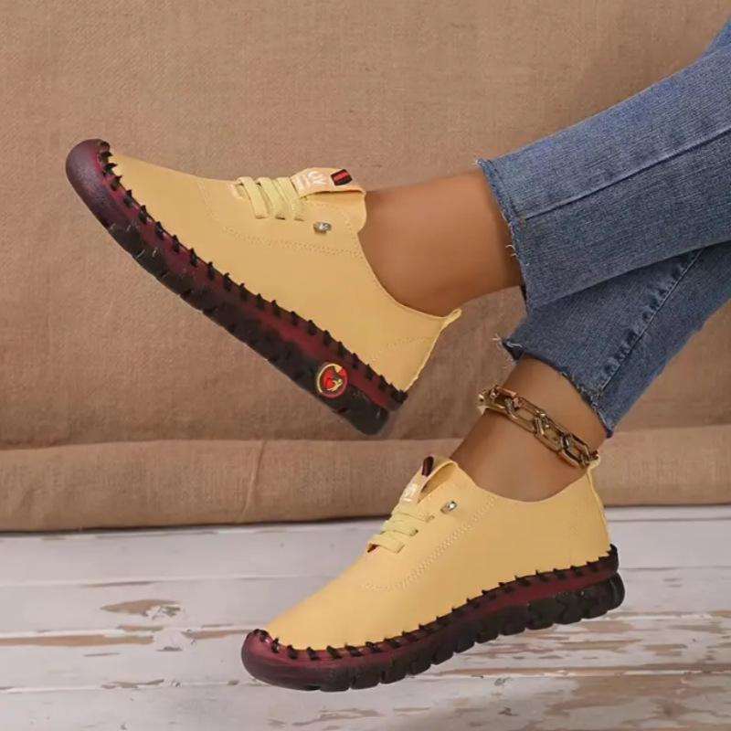 Real Soft Leather Single Shoes Comfortable Flat-soled Lace-up Mother Shoes Wide Fat Feet Cow Tendon Sole Soft Sole Soft Surface Middle-aged Large Size