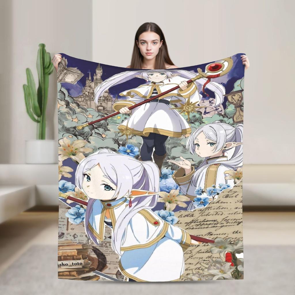 Frieren Anime Flannel Blanket Funny Throw Blankets for Home Hotel Sofa xcm Rug Piece