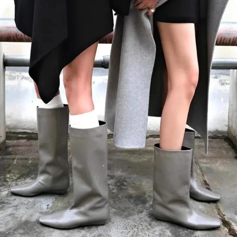 Fashion Simple Square Toe, Versatile Temperament, Low-heeled Knight Boots for Women 2025 New Fashion Temperament Mid-leg Boots