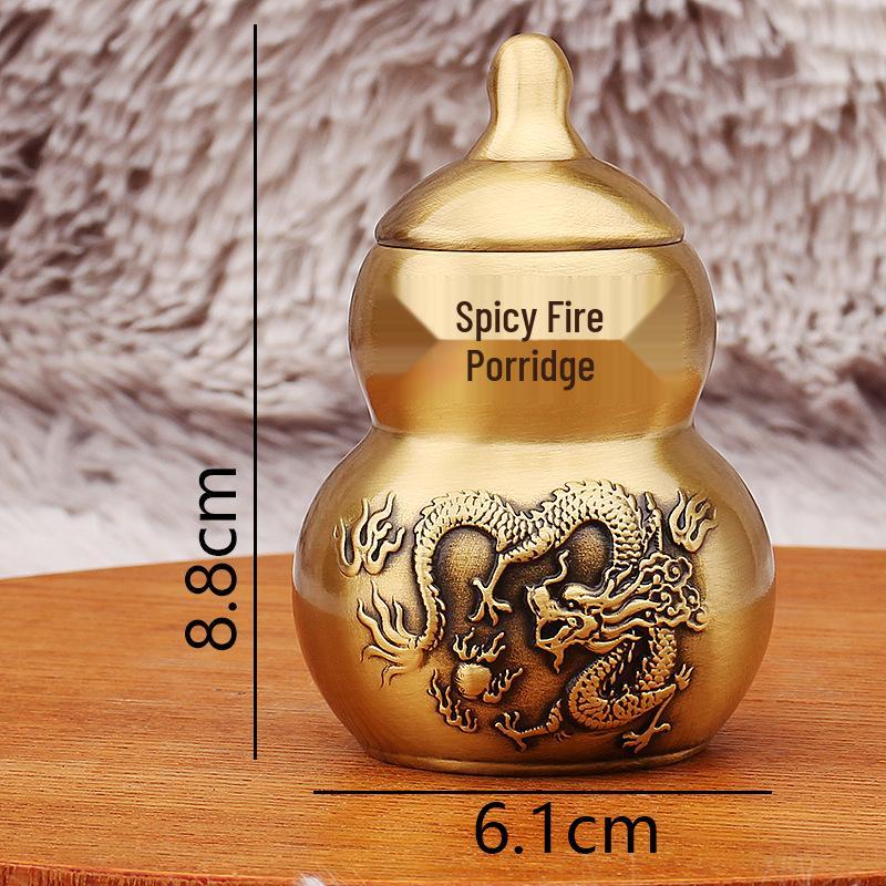 Brass Fire Dragon Gourd Desktop Ornament for Home and Kitchen Décor