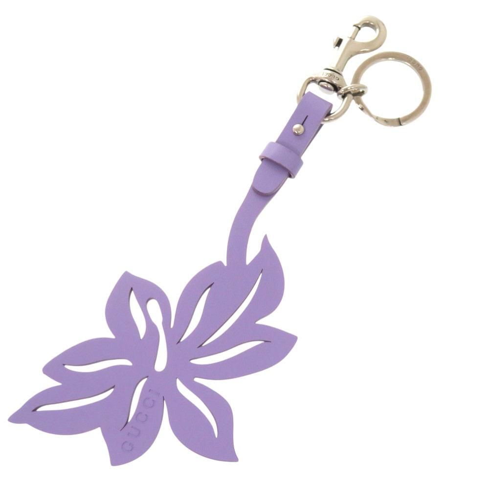 Used AUTHENTIC GUCCI Flower motif Key Holder purple Leather 1492