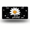 2D Flat White Daisy License Plate Frame, Waterproof Aluminum Front Car Tag Cover, 5.9x11.8 Inch Decorative