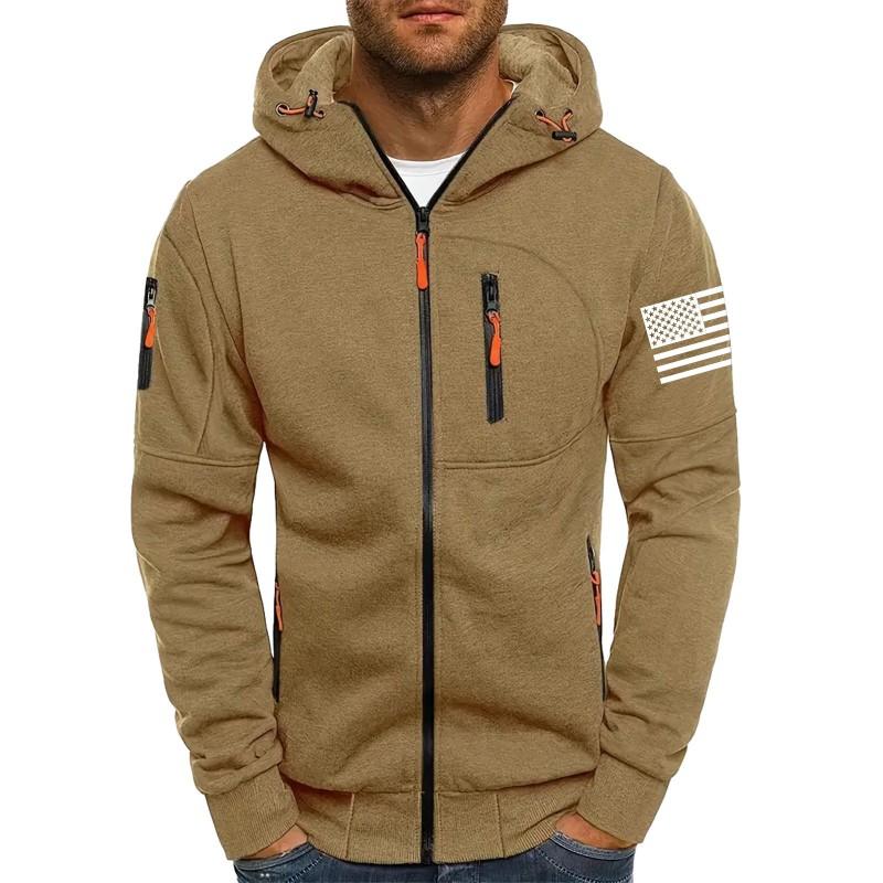 Mens Casual Sports Zip Up Hoodie Solid Color Gym Workout Loose Fit Hooded Sweatshirt