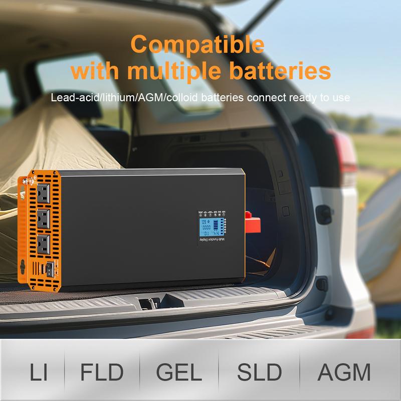 Pure Sine Wave Inverter DC to AC 12V 24V to 120V 4000W 3000W 2000W 60Hz High Power Inverter LCD Display Car Solar Inverter