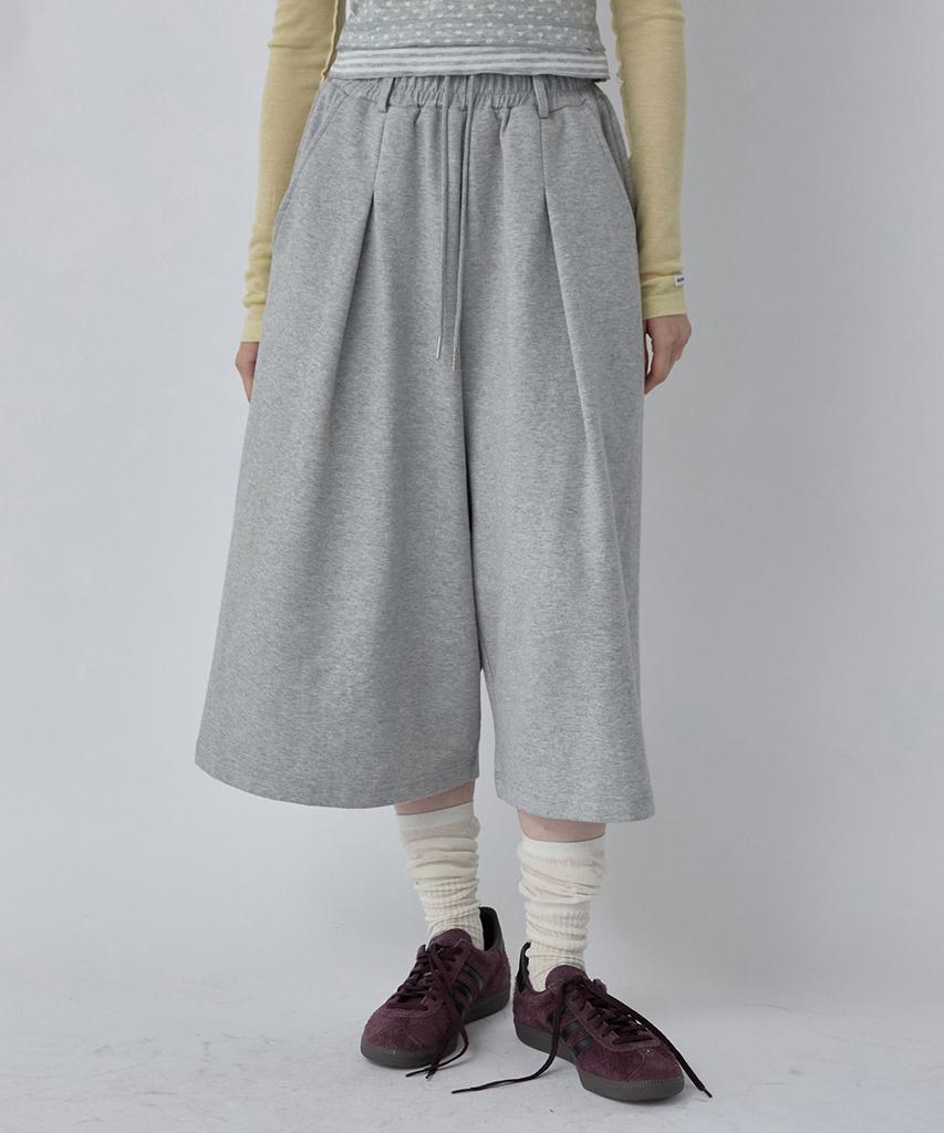 Lense One-Tuck Wide Bermuda Pants Melange Gray