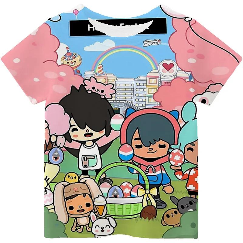 Magliette Cartoon Toca Boca per Bambini Toca Life World Stampa Manica Corta Ragazzi Ragazze Top Casual Streetwear Primavera Estate T-Shirt