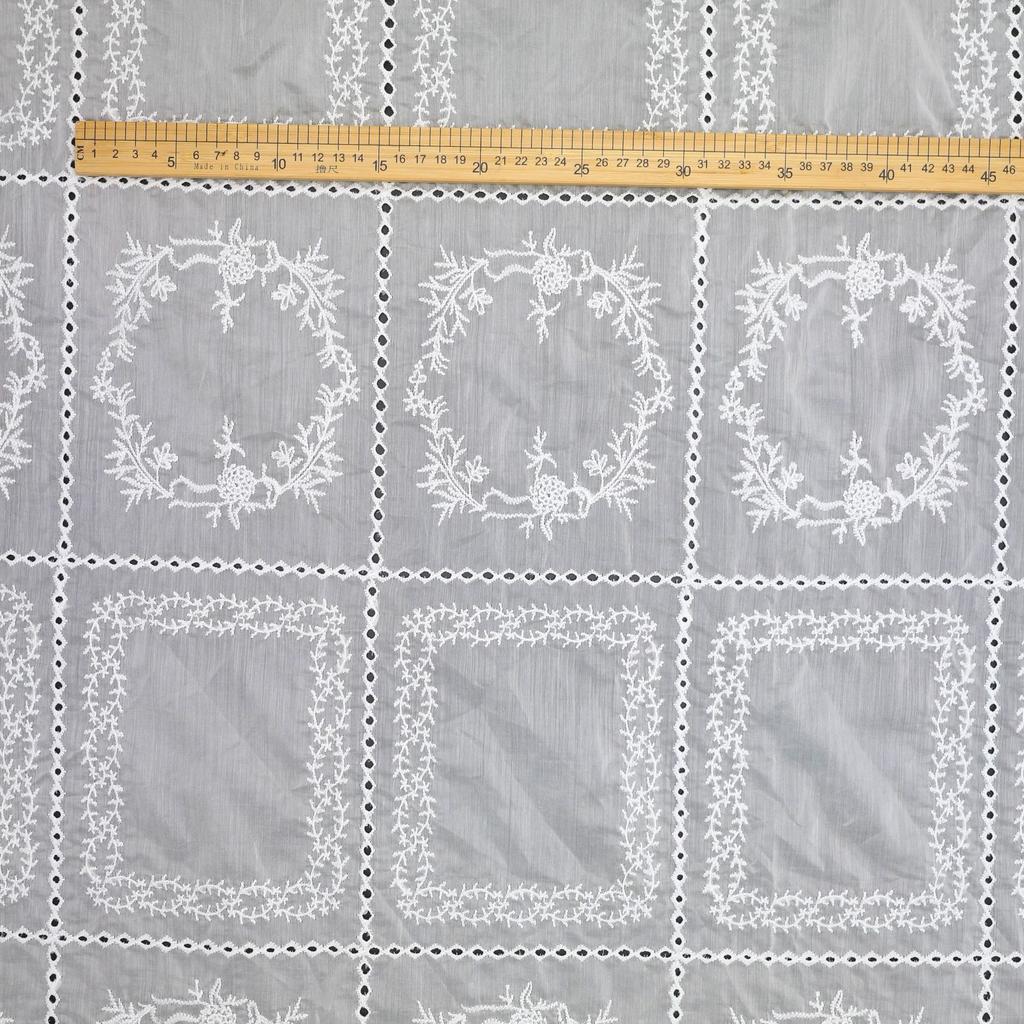 Quten Silk Embroidered Hollow Fabric, Retro Milk Silk Embroidered Fabric, Embroidered French Plaid Clothing Fabric