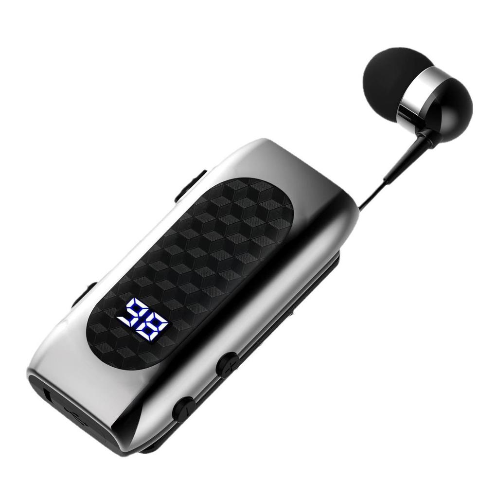 DR13 Clip-On Bluetooth Earphone with Retractable Pull-Out Line, 20H Battery, Digital Display, Business Call Vibration & Number Reporting.