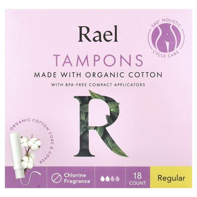 Rael, tampones de algodón orgánico, regulares, sin fragancia, 18 unidades