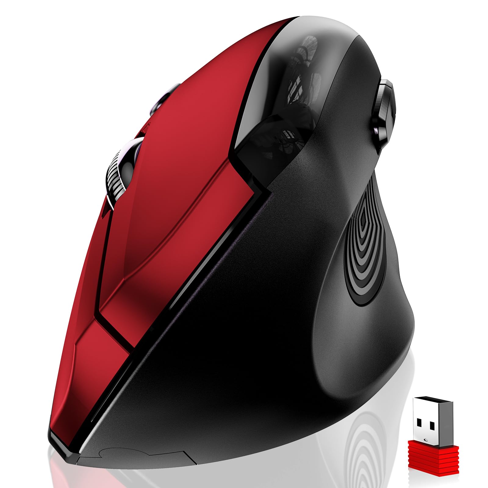 

memzuoix Large Vertical Ergonomic Wireless DPI USB Receiver Compatible with and Desktops Classic Red Mouse, 2.4G, Multi-Button, Optical, Cordless,