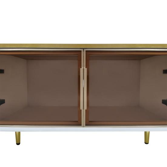 TV Cabinet with LED Light 4 Drawers Spacious Countertop High-Gloss Television Stand Painting Mid Century Modern Living Room Furniture Console