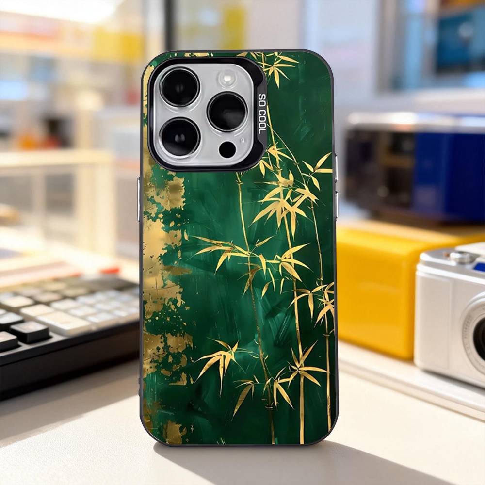 Painting Chinese Style Bamboo Phone Case For iPhone 17,16,15,14,13,12,11,Pro,XS,Max,Plus,Mini,SE4,E IMD Matte Black