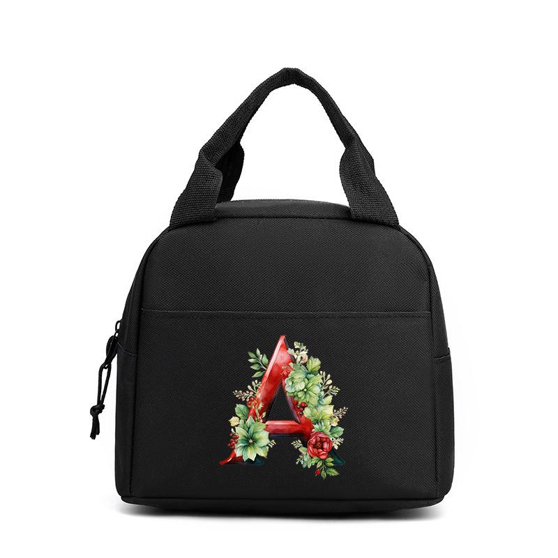 Trend niche print flower 26 letter pattern storage bag tote bag student lunch box bag portable