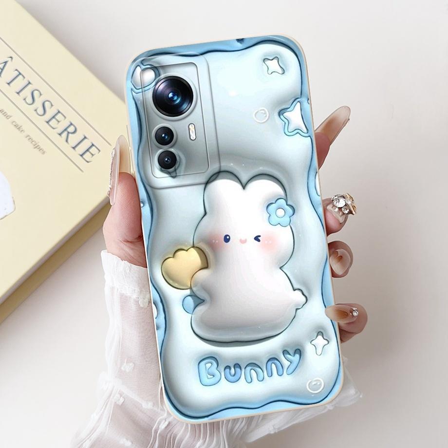 Für Xiaomi 12 12s 12x 12T Pro 12s Pro 12 Lite 12Ultra Handyhülle Flüssigsilikon Weiche Rückabdeckung Kaninchen Panda Blume Capa Tasche
