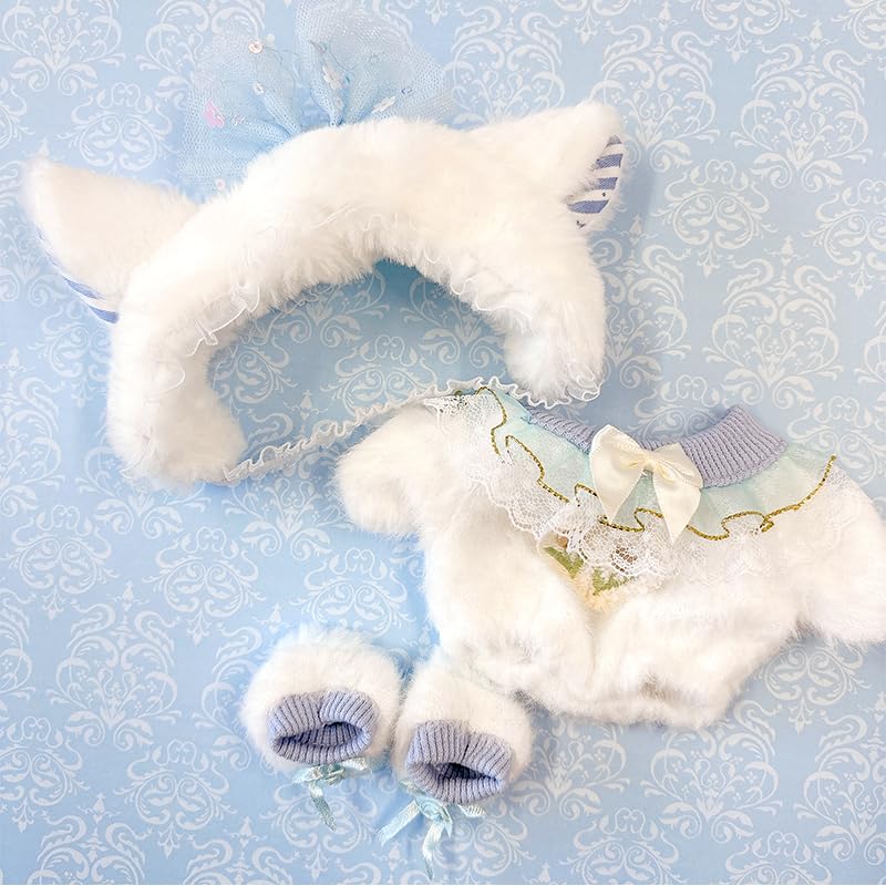 Fluffy Cat Costume for Plush Toys (Headband, Outfit, and Shoes Set) for 20cm Plush Toys, Light Blue, g.triger, Oshi-Nui, Nuikatsu [Product]