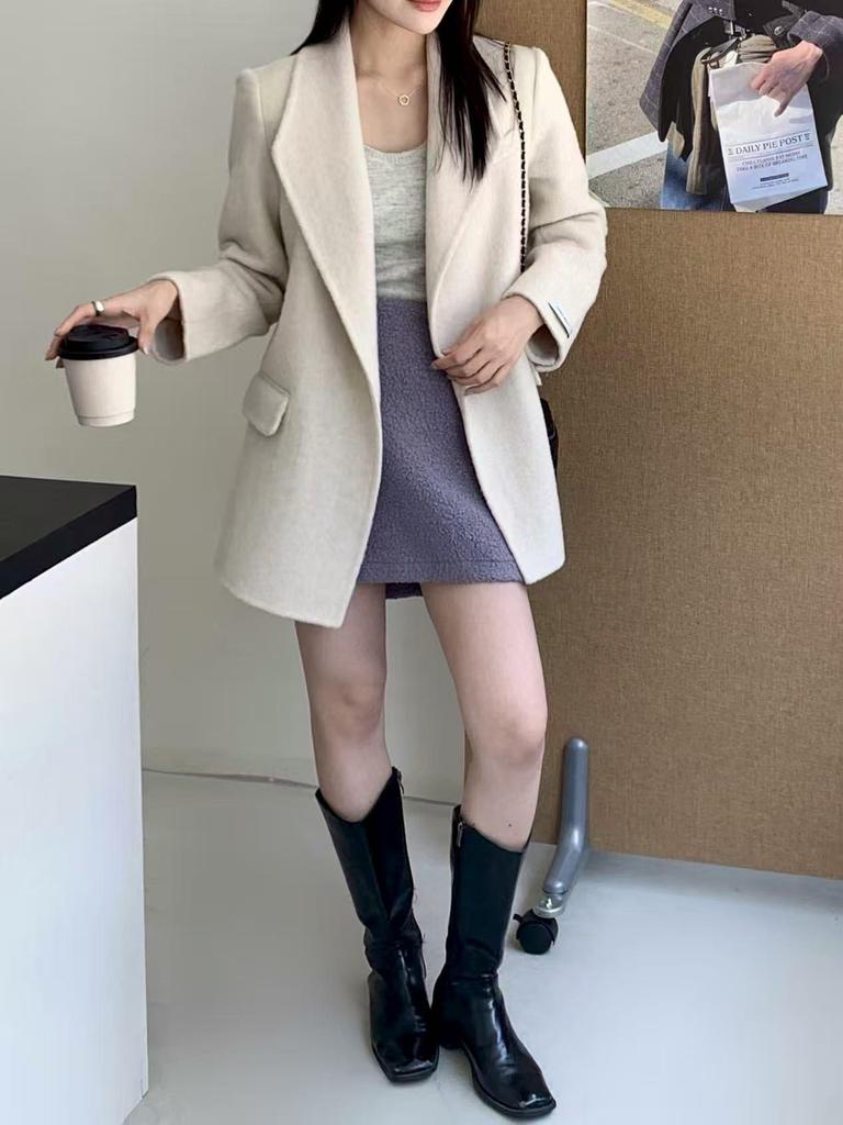 Korean-Style Double-Sided Wool Coat - Petite Fit, Versatile Autumn/Winter Design