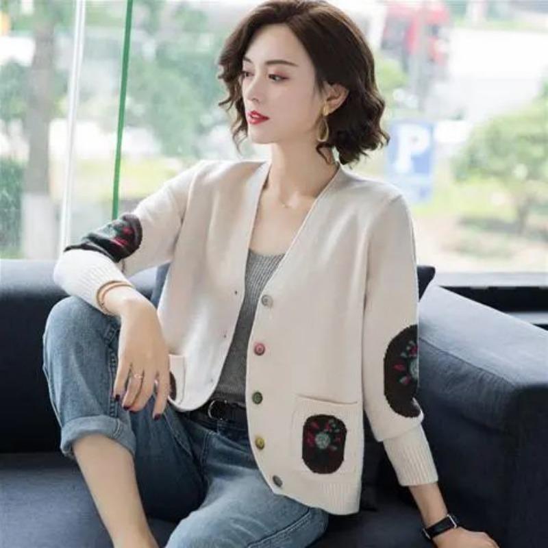 Autumn and Winter Knitted Sweater Cardigan Loose Large Size Top Simple Short Middle-aged Women Jacket