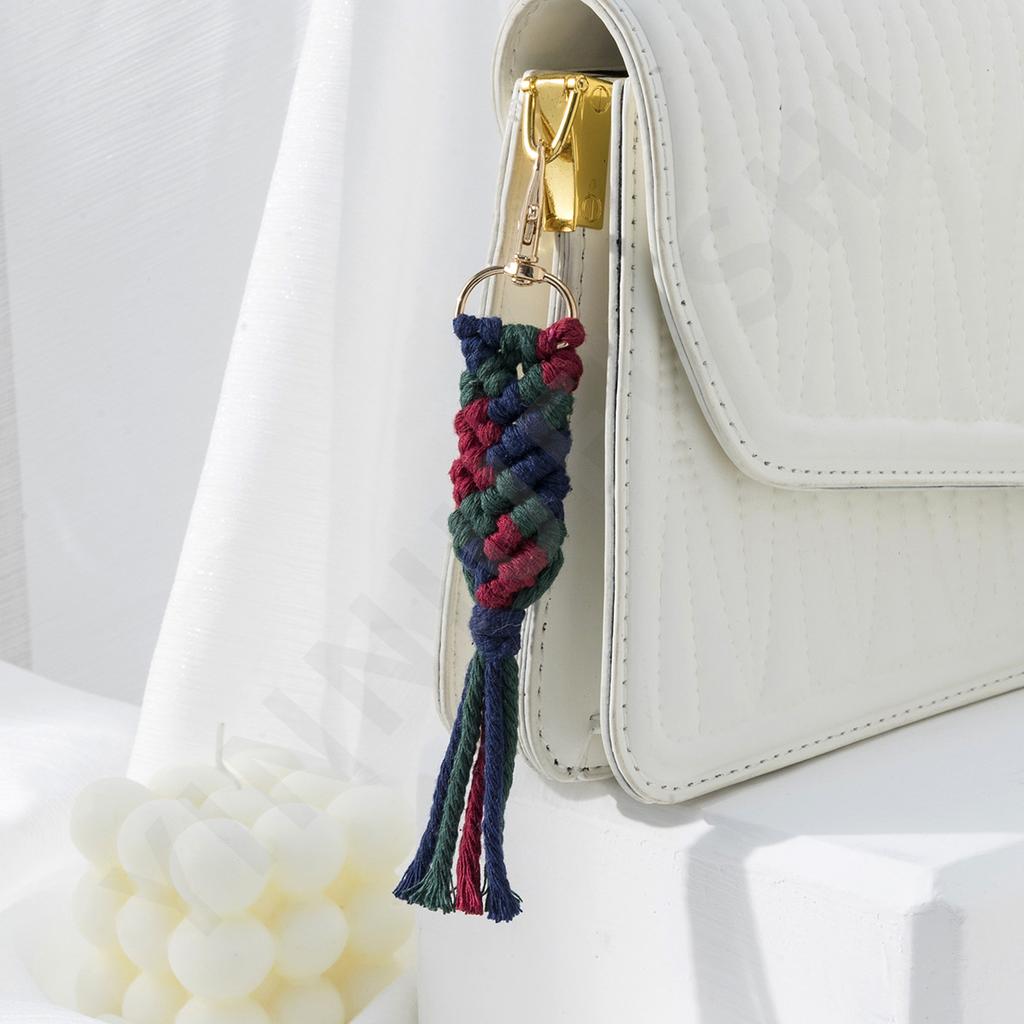 New ins style ethnic style mixed color woven cotton rope keychain pendant creative gift for girlfriends