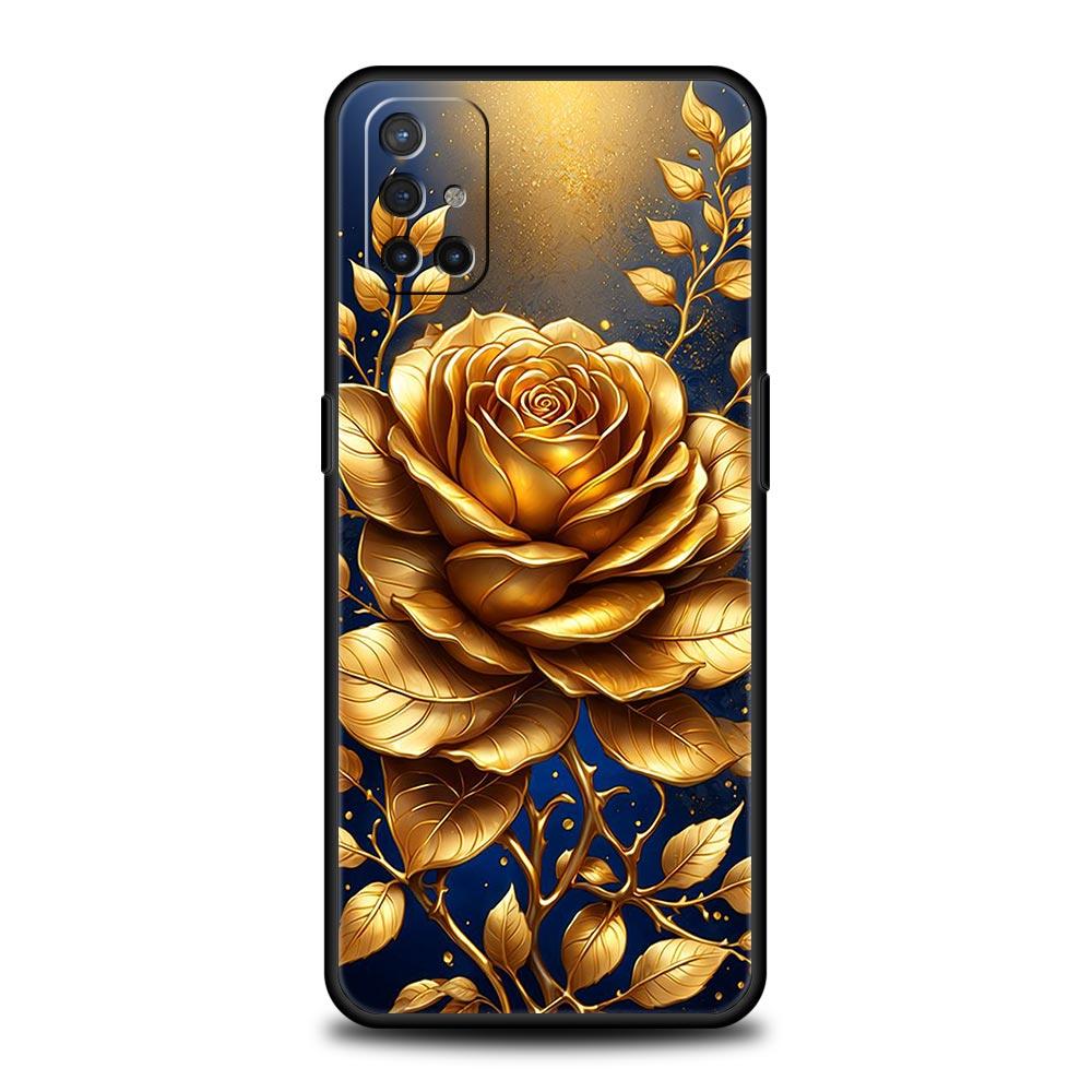 Phone Case For Oneplus 13R 12R 10R 13 12 11 10T Nord N100 N10 Z N30 CE 3 2 2T Pro Lite 5G Soft TPU Cover Gold Rose Love Heart