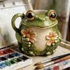 Fun Garden Themed Drinking Mug With Ergonomic Grip Frogs And Florals Cup Perfect For Hot And Cold Beverages