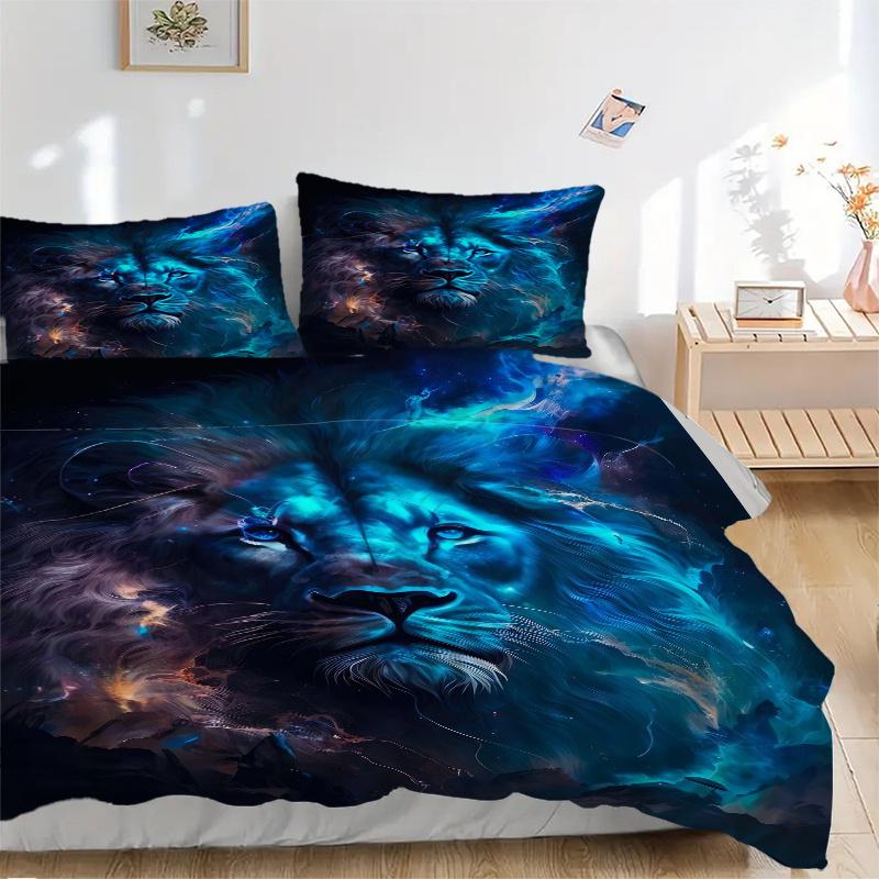 3pcs Galactic Lion Quilt Cover Set (1 Quilt Cover + 2 Pillowcases