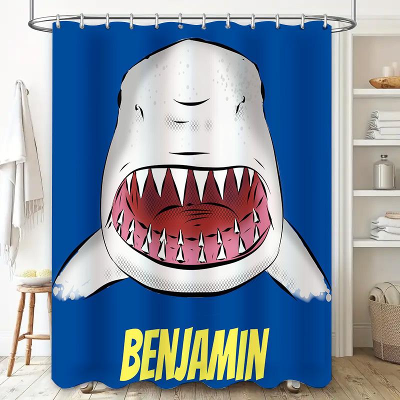 Comics Style Cartoon Shark Printed Shower Curtain Personalized for Bathroom Decoration Gift Home Decor Customizable Size Availab