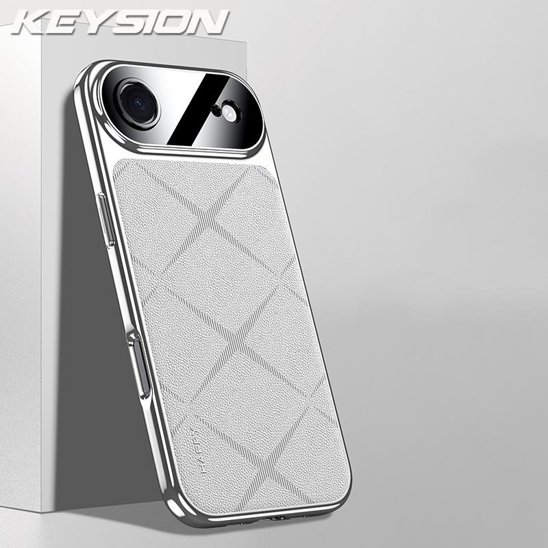 KEYSION Luxury Grid Pattern PU Leather Case for iPhone 17 Pro Max Plating TPU Camera Protection Phone Cover for iPhone 17 Air