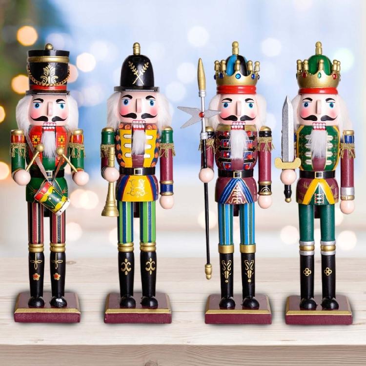 Colorful Wooden Nutcracker Soldier King Figurine Christmas Decor for Shelves