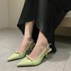2025 Spring and Autumn New Pointed High Heels Niche Temperament Single Shoes Women's Patent Leather Bow Thin Middle Heel Bag Head