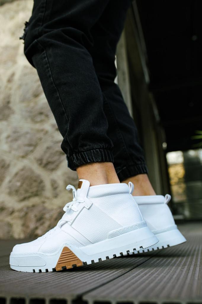 Men's Fashion Faux Leather Flat Heeled Boots Bootie Boots White Shoes