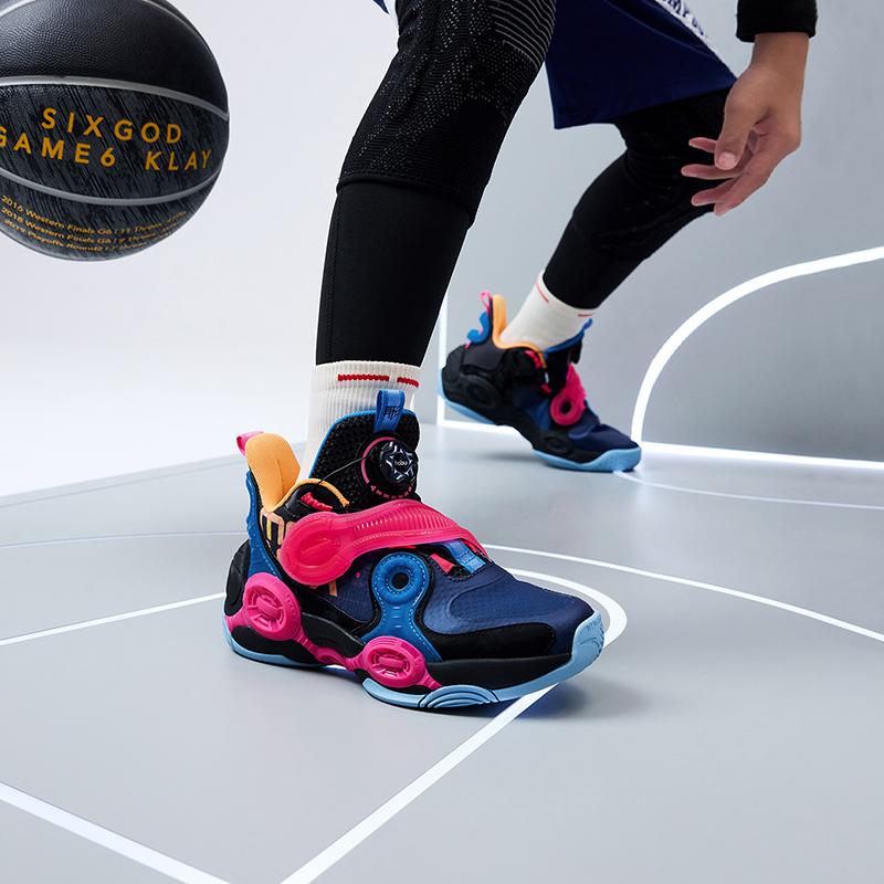 Anta Kids Irregular 2 Mid Basketball Shoes Kids Basketball Shoes Black Blue Pink 312231115-10