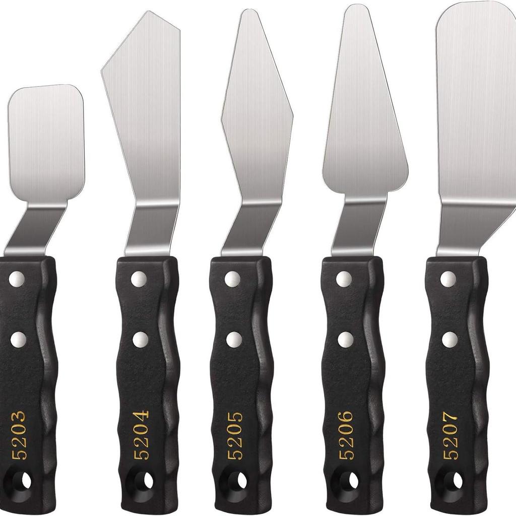Stainless Steel Pigment Palette Knife Set for Oil Painting - Flat & Pointed Heads, Wooden Handles
