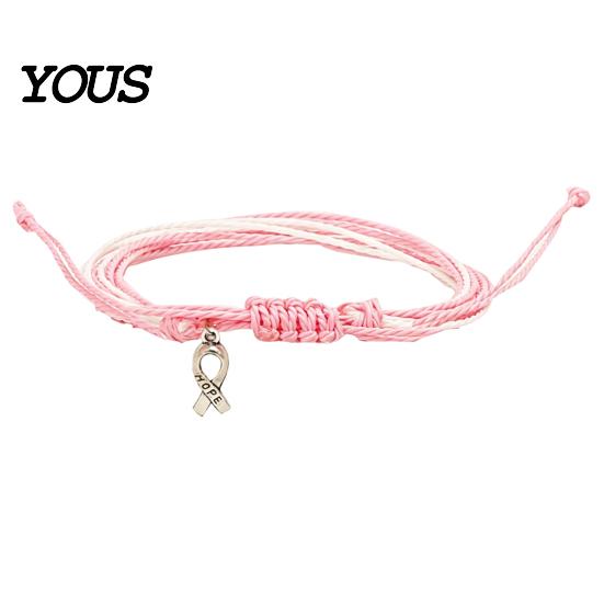 Heart Butterfly Alloy Pendants Breast Cancer Awareness Bracelet for Women, Adjustable Woven String with Simple Style Braided Jewelry Ribbon