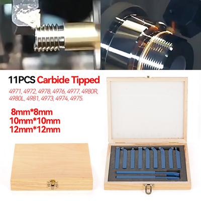 11Pcs/Set P30 8/10/12mm Carbide Tip Cutting Turning Boring Bit Mini Metal Lathe Tool Set Carbide For Metal Working Lathe Thread