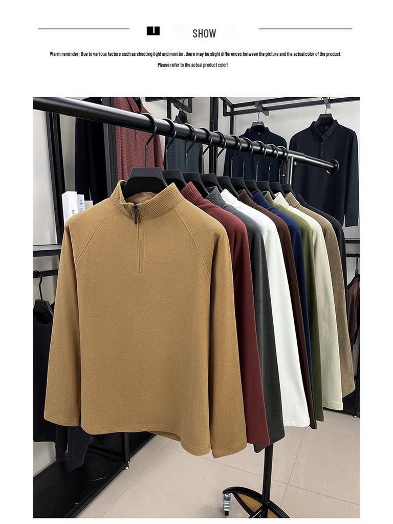 Męska dwustronna, kationowa, szczotkowana, ciepła koszulka z półgolfem i zamkiem błyskawicznym