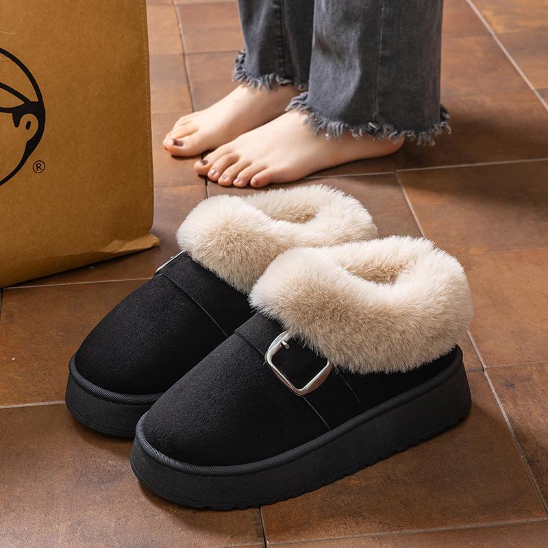 Pantufas de Algodão para Aquecer os Pés para Casais, Pantufas Antiderrapantes de Sola Grossa, Pantufas de Algodão Grossas para Outono e Inverno, Saco e Sapatos de Algodão Plush