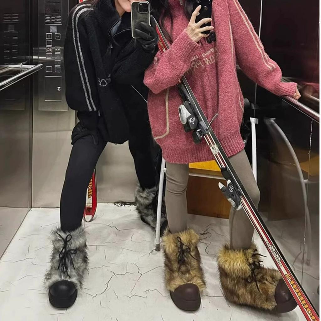 Niche Design Sense Fleece Thickened Snow Boots Women's Winter New Round Head Medium Tube Thick Bottom Heightening Warm Fluffy Boots