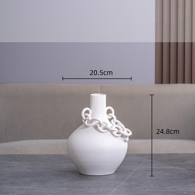White Ceramic Vase Hollow Chain Geometric Buckle Porcelain Bottle Ceramic Handicraft Room Decoration Accessories Flower Vase