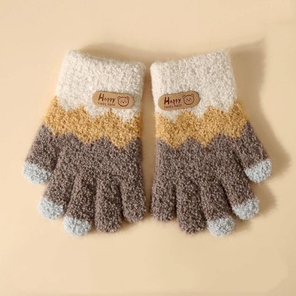 

Cartoon Knitted Plush Gloves Teddy Bear Winter Gloves Cute Woolen Finger Gloves 2-5 Year Old кавовий
