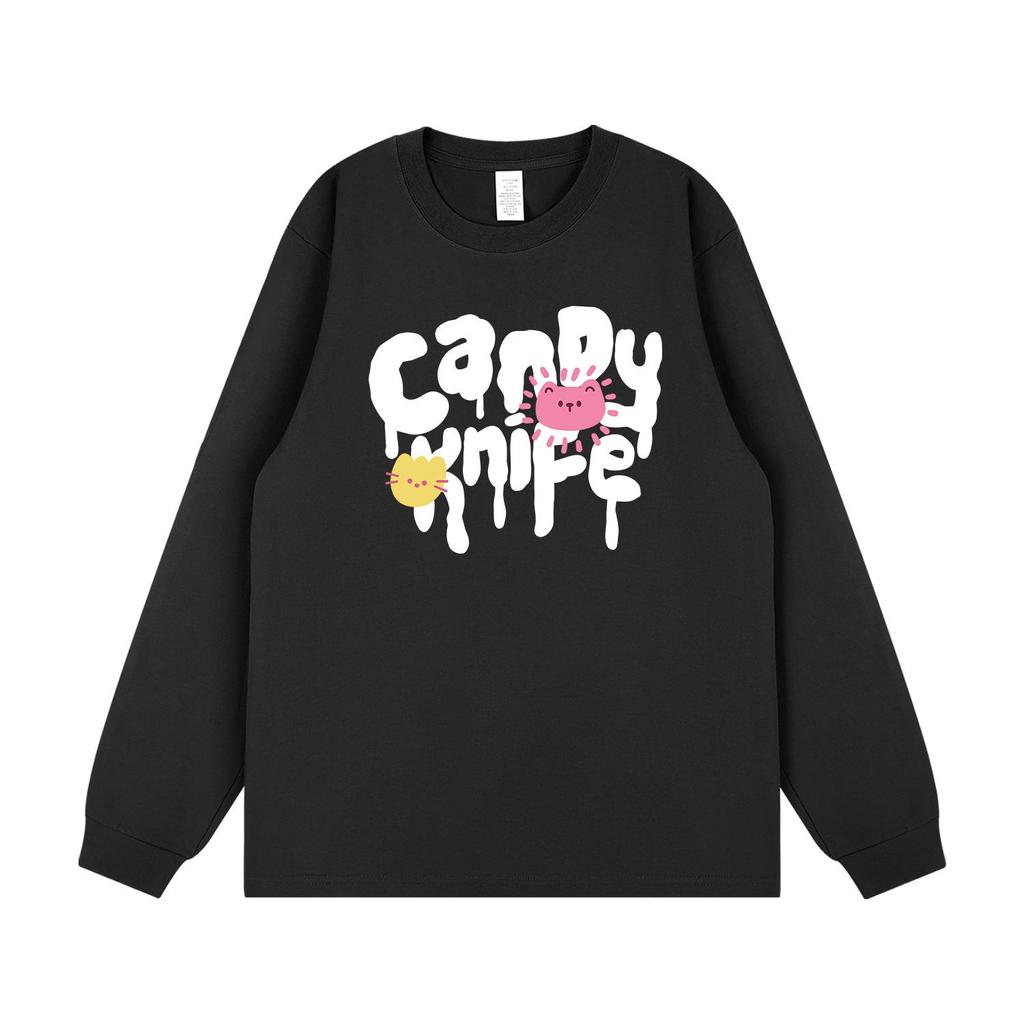 Korean Trendy Graffiti Letter Print Unisex Loose Long Sleeve T-Shirt for Autumn/Winter