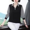 Western-style Mom Shirt New Age-reducing Middle-aged and Elderly Splicing Polo Collar Bottoming Shirt Long-sleeved Top for Women