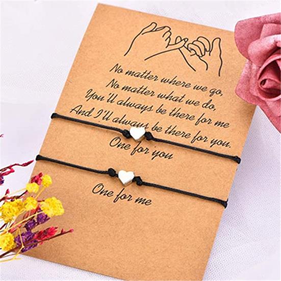 Simple Heart-shaped Wax Thread Knitting Blessing Card Lovers Bracelet Gift Set