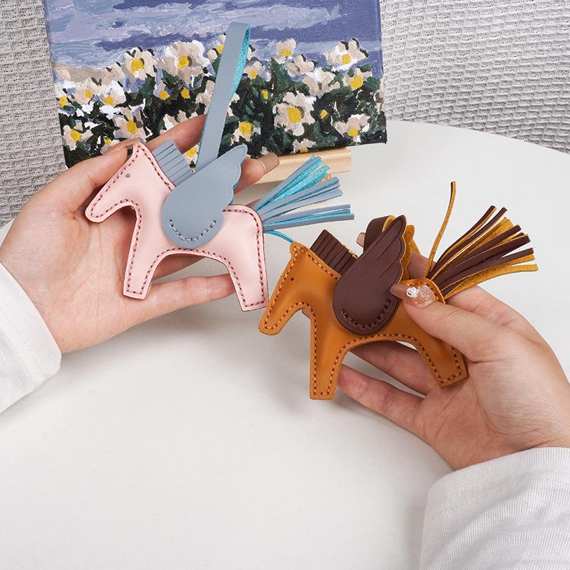 Handmade Genuine Leather Pegasus Keychain for Women – Cute Car Accessory