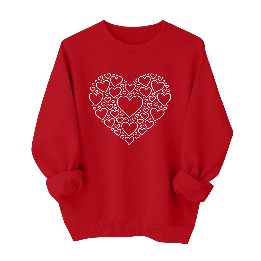 Valentines Sweatshirts For Women Love Heart Graphic Pullover R-neck Long Sleeve Tops Valentine's Day Sweatshirt