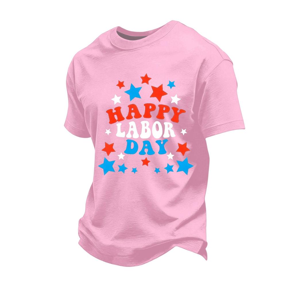 Men's Loose Fit Casual Short Sleeve T-Shirt Labor Day Graphic Print Crew Neck Comfortable Top