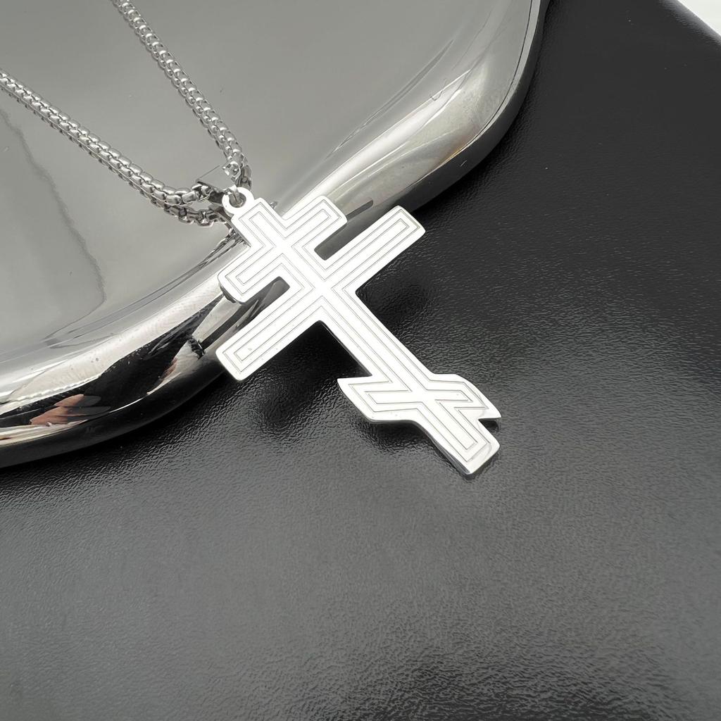 New Titanium Steel Cross Pendant Russian Orthodox Byzantine Stainless Steel Men's Cross Necklace