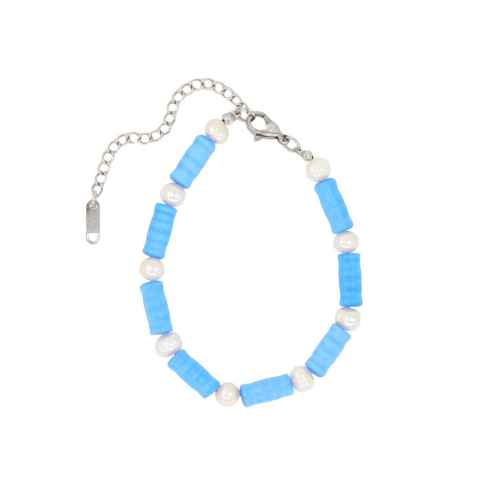Sky Blue Agate & Freshwater Pearl Necklace-Bracelet Set: Ethnic Vacation Style